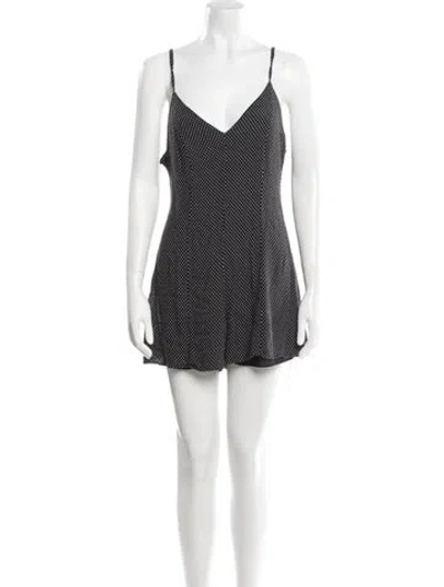 Pre-owned Alice And Olivia Polka Dot Print Plunge Neckline Romper In Black