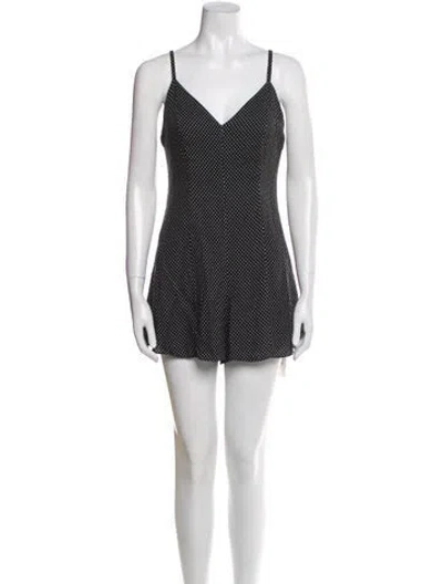 Pre-owned Alice And Olivia Polka Dot Print Plunge Neckline Romper In Black