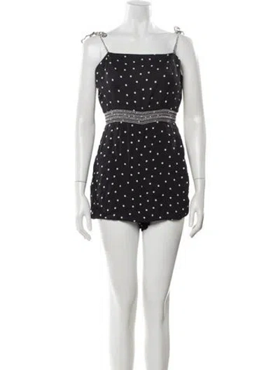 Pre-owned Alice And Olivia Polka Dot Print Square Neckline Romper In Gray