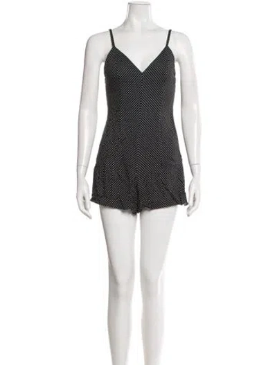 Pre-owned Alice And Olivia Polka Dot Print V-neck Romper In Black