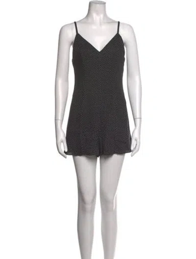 Pre-owned Alice And Olivia Polka Dot Print V-neck Romper In Black