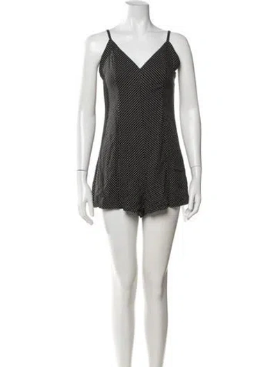 Pre-owned Alice And Olivia Polka Dot Print V-neck Romper In Black