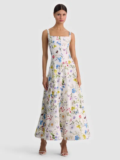 Alice And Olivia Polly Seamed Drop Waist Flared Ankle Length Dress In Multi