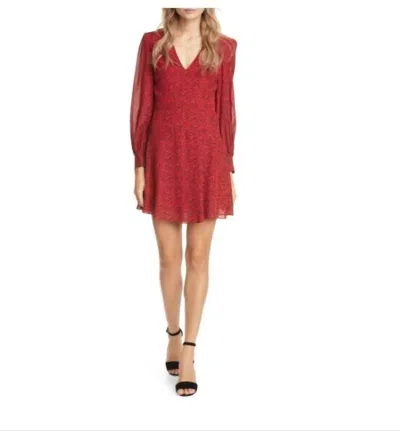 Alice And Olivia Polly Leopard Long Sleeve Fit & Flare Mini Dress In Red