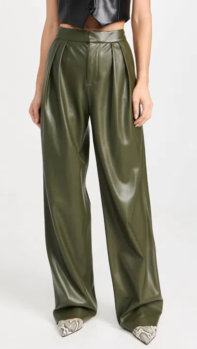 Alice And Olivia Pompey High-rise Pleated Faux Leather Pants In Olive