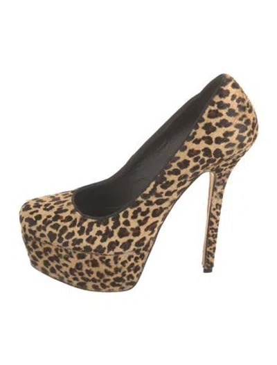 Pre-owned Alice And Olivia Ponyhair Animal Print Pumps In Neutrals