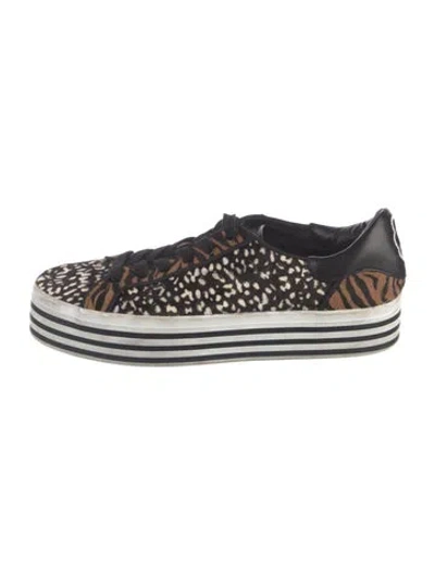 Pre-owned Alice And Olivia Ponyhair Animal Print Sneakers In Brown