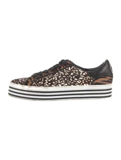 Pre-owned Alice And Olivia Ponyhair Animal Print Sneakers In Brown