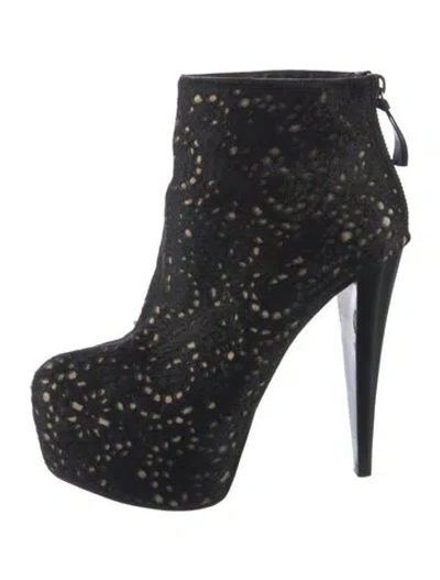 Pre-owned Alice And Olivia Ponyhair Lace Pattern Boots In Black
