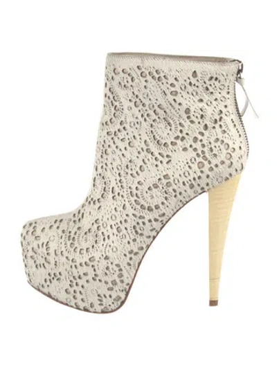 Pre-owned Alice And Olivia Ponyhair Lace Pattern Boots In Neutrals