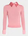 Alice And Olivia Porla Collared Merino Wool Sweater In Pink