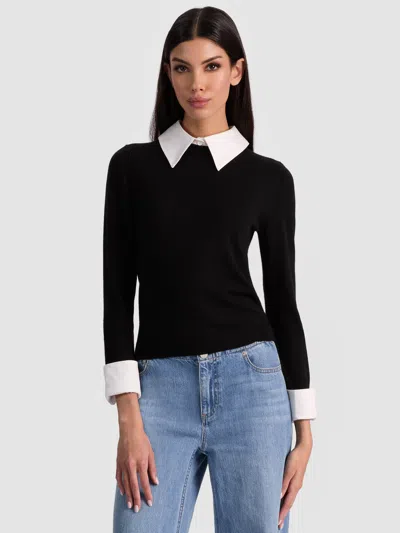 Alice And Olivia Porla Collared Sweater In Black