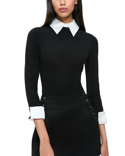 Alice And Olivia Porla Collared Sweater In Black