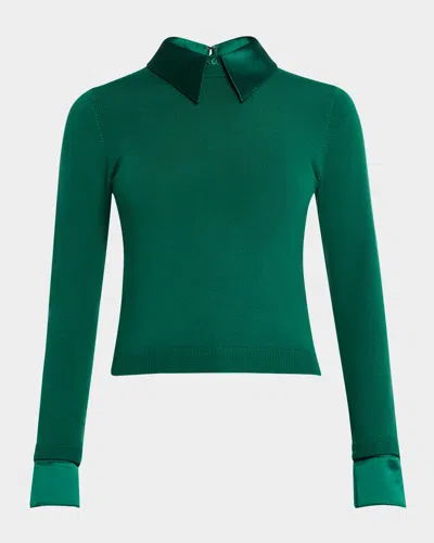Alice And Olivia Porla Collared Sweater In First Green