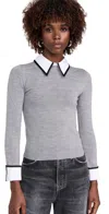 Alice And Olivia Justina Woven Combo Top In Medium Heather Grey