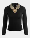 Alice And Olivia Merino Wool Embellished Porla Sweater In Black