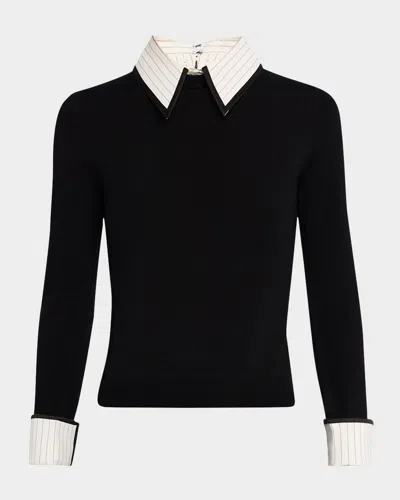 ALICE AND OLIVIA PORLA PINSTRIPE COLLARED SWEATER