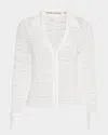 Alice And Olivia Portia Fitted Mesh Button-front Shirt In Off White