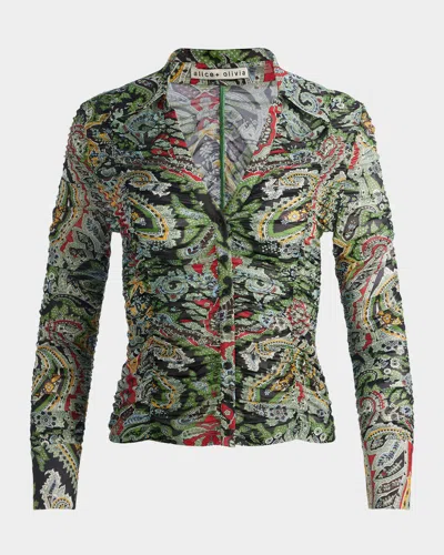ALICE AND OLIVIA PORTIA PAISLEY RUCHED MESH TOP