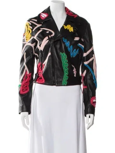 Pre-owned Alice And Olivia Printed Biker Jacket In Black