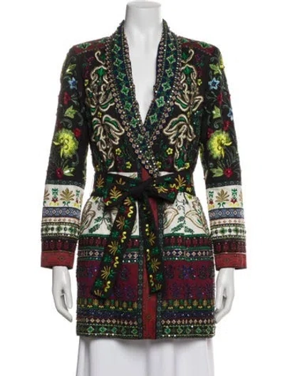 Pre-owned Alice And Olivia Printed Blazer In Green
