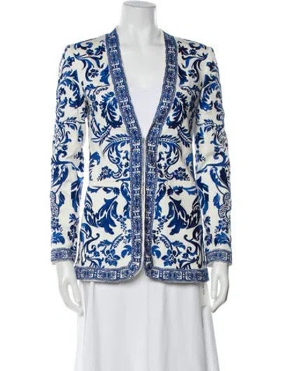 Pre-owned Alice And Olivia Printed Blazer In White