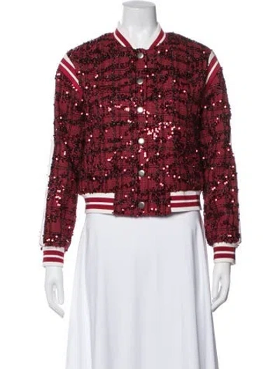 Pre-owned Alice And Olivia Printed Bomber Jacket In Red