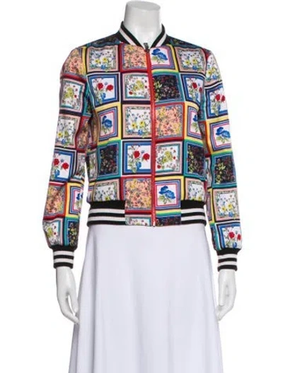 Pre-owned Alice And Olivia Printed Bomber Jacket In White