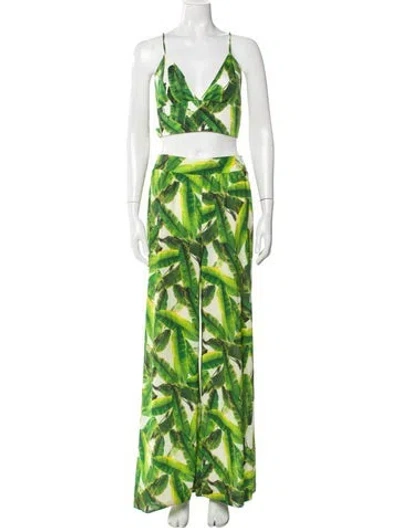 Pre-owned Alice And Olivia Printed Bow Accents Pant Set In Green