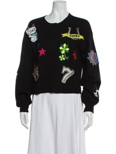 Pre-owned Alice + Olivia Printed Crew Neck Sweater In Black