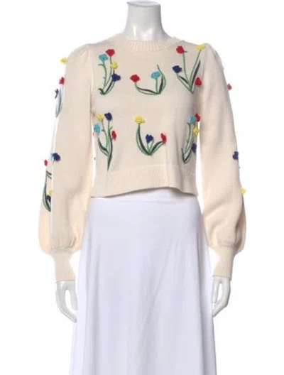 Pre-owned Alice And Olivia Printed Crew Neck Sweater In White