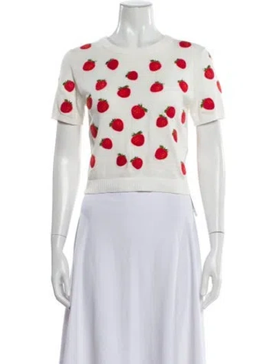 Pre-owned Alice And Olivia Printed Crew Neck Sweater In White