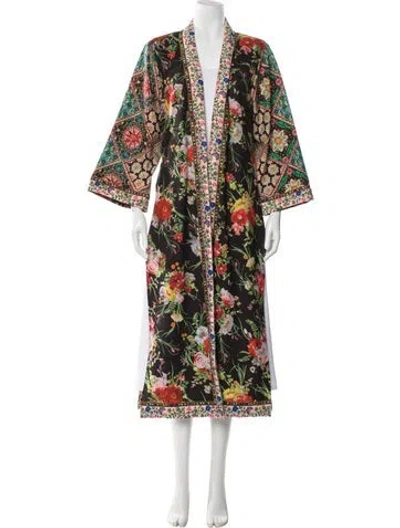 Pre-owned Alice And Olivia Printed Embroidered Accent Robe In Black