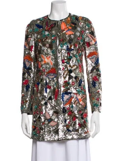 Pre-owned Alice And Olivia Printed Evening Jacket W/ Tags In Silver