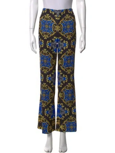 Pre-owned Alice And Olivia Printed Flared Pants In Black/blue/yellow