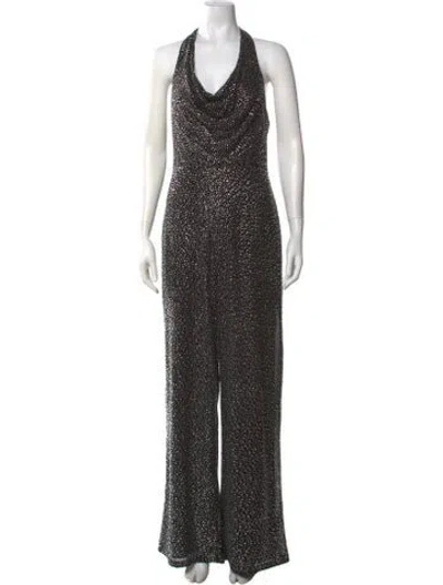 Pre-owned Alice And Olivia Printed Halterneck Jumpsuit In Black