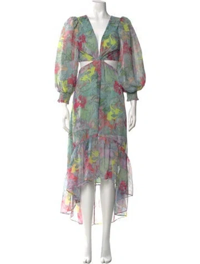 Pre-owned Alice And Olivia Printed Long Dress W/ Tags In Green