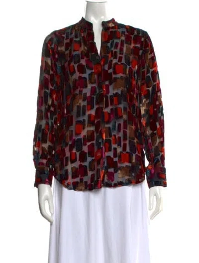 Pre-owned Alice And Olivia Printed Long Sleeve Blouse In Red