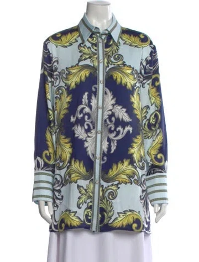 Pre-owned Alice And Olivia Printed Long Sleeve Blouse W/ Tags In Blue