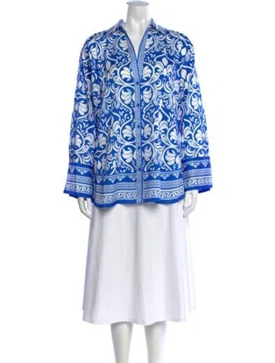 Pre-owned Alice And Olivia Printed Long Sleeve Blouse W/ Tags In Blue/white