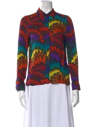 Pre-owned Alice And Olivia Printed Long Sleeve Blouse W/ Tags In Purple