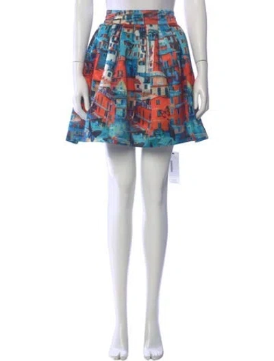 Pre-owned Alice And Olivia Printed Mini Skirt In Blue/orange