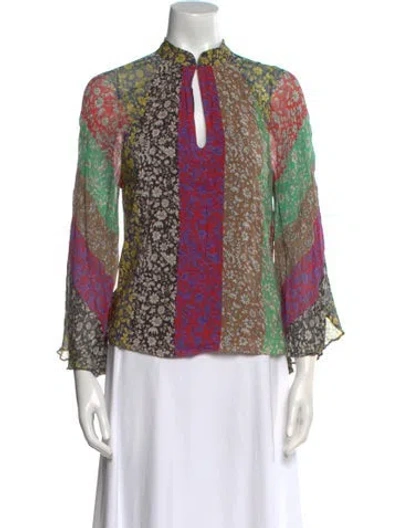 Pre-owned Alice And Olivia Printed Mock Neck Blouse In Black