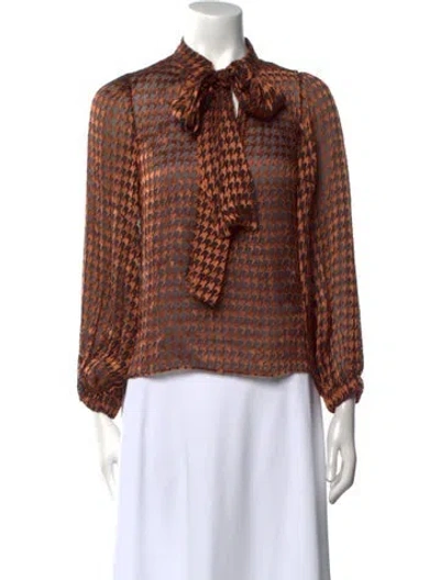 Pre-owned Alice And Olivia Printed Mock Neck Blouse In Brown