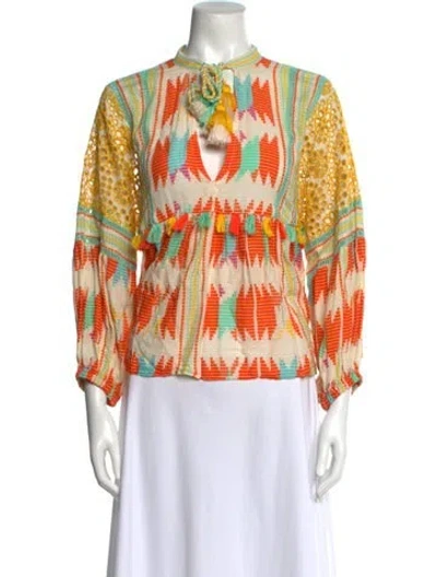 Pre-owned Alice And Olivia Printed Mock Neck Blouse In Neutral
