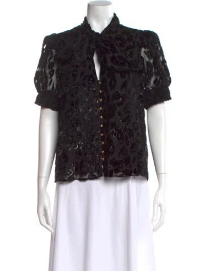 Pre-owned Alice And Olivia Printed Mock Neck Blouse W/ Tags In Black