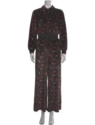 Pre-owned Alice And Olivia Printed Mock Neck Jumpsuit In Black
