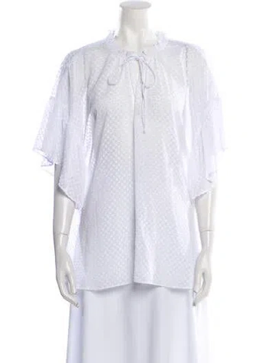 Pre-owned Alice And Olivia Printed Mock Neck Tunic In White