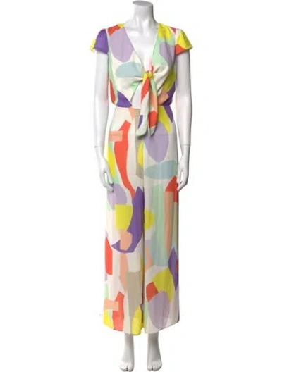 Pre-owned Alice And Olivia Printed Plunge Neckline Jumpsuit In Multi