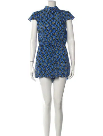 Pre-owned Alice + Olivia Printed Romper In Blue